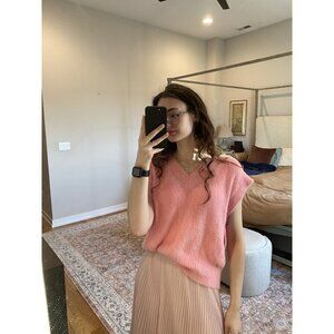 Vintage Pink Sweater Vest Size Small Charm Detail